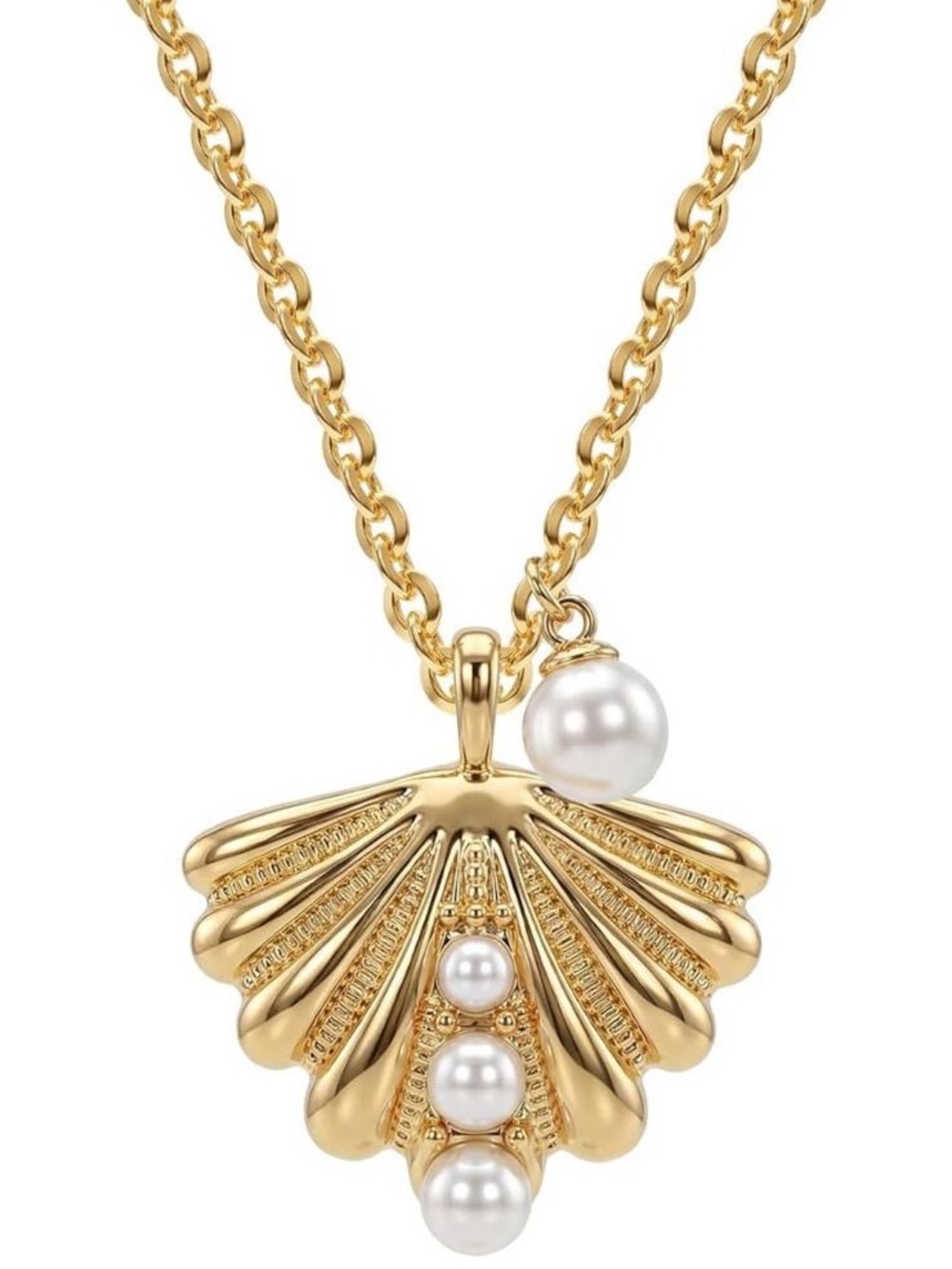Anthropologie Gold Shell Pendant Necklace with Pearls